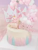 Autres fournitures de fête de fête bébé douches dessin animé rose mignon cochon moulin à vent cartes de décoration de gâteau Dessert enfant couronne joyeux anniversaire scène Decora