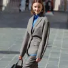 AEL gris lâche streetwear dames bureau blazer haut à manches longues coupe régulière minimaliste décontracté femmes printemps 211006