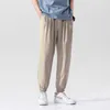 Hybskr Solid Color Men Summer Joggers Pants Ice Silk Man Casual Harem Male Basic Trousers 210715