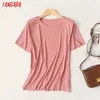 Tangada Mulheres Soft Cool Camiseta Manga Curta O Pescoço Tees Ladies Casual Camiseta Top Drea Wear Top 4a1 210609