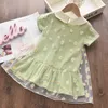 Casual 2-6 ans Girls Robes Enfants Summer Short Sleeve Robe De Princesse Mesh Flower Imprimer Vêtements Enfants Vêtements Cuisson Casual Shundress Q0716