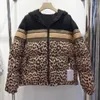 Fashion-Big Brand Winter Pu Coating Leopard Print Loose Womens Hooded Down Jacka Womens Clothing Högkvalitativ topprock