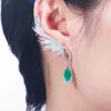 QooLady Asymmetric Sparkly White Luxury Long Cubic Zirconia Crystal Climber Ear Cuff Earrings Brides Star Jewelry E068 2106185416076