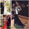 2021 Sheer Neck Black Red Formal Evening Prom Klänningar Beads Real Image Broderi Långärmad Tillfälle Pagant Party Gowns Arabic Plus Size Dress