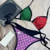 Lüks Mektup Baskılı Bikini Seti Gökkuşağı Renkli Mayo Kadın Halter Beachwear Plaj Yüzme Sörfü Için Etiketler Ile