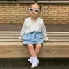 Ensembles de vêtements 2 pièces princesse enfant en bas âge bébé fille à manches longues hauts à volants + robe en jean ensemble de vêtements