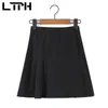 black pleated skirt casual all-match korean irregular High Waist Paste adjustable folds A-line women Skirts Summer 210427