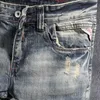 Włoski Vintage Moda Mężczyźni Jeans Retro Wash Slim Fit Ripped Do wysokiej jakości projektanta Klasyczne bawełniane spodnie denimowe