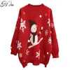 Koreaanse stijl vrouwen losse oversize pullover en jumpers o nek Snowman Snowflake kerst trui cartoon 210430