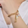 Evil Eye Hand of Fatima Bracelet Bangles Fashion Gold Color Stainless Steel Charm Bracelets Women Jewelry Braclets 2019254R