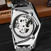 Fashion Hollow Skeleton Watch Men Triangular Watches Stainless Steel Automatic Mechanical Promotion Price Drop Wristwatches