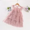 Girls Mesh Layers Cake Dresses For Kids Princess Sequin Elegant Party Tutu Prom Wedding Vestidos Summer Children Ruffles Clothes 20220303 Q2