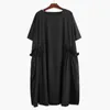 Vanovich Kieszonkowy Sukienka z krótkim rękawem Kobiety Lato Solidna Kolor Bawełniany Ladies Pluz Rozmiar Odzież 210615