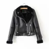 fashion women short leather-clad winter lady pocket zipper jackets with belt cool female moto girls chic sets 210430