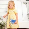 Jumping Meters Summer Yellow Princess Party Robes pour 2-7 ans Animaux Oiseaux Broderie Fleurs Bébé Tutu Frock Enfants Vêtements 210529