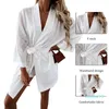Casual Dresses Women Long Sleeve Shirt Dress Open Front Outfits Solid Color Soft Cardigan Summer Female Lapel Work Blusa