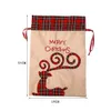 Christmas Candy Gift Big Bags Cute Christmas Linen Tote Bag Lattice Side Drawstring Pocket Gifts for Children