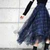 TWOTWINSTYLE Plaid Patchwork Mesh Women's Skirts High Waist Hit Color Elegant A Line Female Spring Fashion 220221