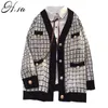 H.SA Women Sweater Jack Oversized Gebreide Vesten Losse Plaid Jumpers Koreaanse Houndsmooth Robe Lange Elegnat Vrouwelijke Jas 210716