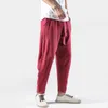 2021 Casual Pants Men's Chinese Style Linen Harem Sports Pants Beam Feet Cotton and Linen Solid Color Trousers Loose Bloomers X0723