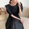 Kadın Mor Zarif Balo Pileli Ruffles Kemer Robe Shirtring Elbise O-Boyun Kısa Puf Kol Gevşek Moda Yaz 16W915 210510