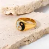 Anéis de casamento super espumante zircão yin yang anel 18k ouro banhado aço inoxidável preto bague