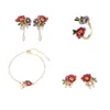 Earrings & Necklace Colorful Enamel Glaze Pink Red Flower Ring Set Wholesale Jewelry For Woman 2021 Trend