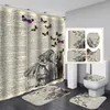 Badkamer Douchegordijn Set 4 Stuks Waterdicht Afdrukken Grond Mat Cover 180X180CM Toilet Stoelhoezen Thuis decor274S