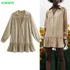 Blusas Mulheres Bege Oversized Button Up Summer Ruffle Senhoras Tops Manga Longa Collared Camisa Fêmea Vintage 210430