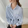 Koreanska mode singel breasted toppar kvinnlig långärmad vit skjorta kvinnor plus storlek lös kontor dam stil blouses 11579 210427