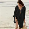 Tunikor för strandkvinnor baddräkt täcke-ups kvinna baddräkt lock upp slitage pareo mini klänning sajas de praia 210714