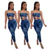 Zomer Sexy Tweedelige Set Club Outfits voor Dames Festival Kleding 2021 Print Crop Top and Pants 2 PEICE SET DAMES MATCHING SETS Y0625