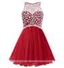Sweet Sexy Backless Crystal Mini Homecoming Dress With Beading Sequins Tulle Plus Size Graduation Cocktail Prom Party Gown BH07