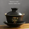 Retro Noir Gaiwan avec couvercle Couvercle Saucer Kit Coupe en céramique Coup de coupe en Gold Lotus Tureen Tea Bol TeaCup Décor Crafts