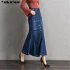 Harajuku saia longa para mulheres do corpo vintage com cintura alta da saia feminina trompete de jeans jeans Saias de jeans jeans feminino jupe femme 210412