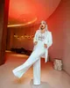 Lyxpärlor kvinnor vita kostymer Slim Celebrity Lady Party Prom Tuxedos Long Blazer Red Carpet Leisure Outfit (Jacka + Byxor)