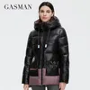 ガスマン女性の冬のジャケット短いスタンドアップカラーフード付きダウンジャケット女性ファッションステッチカラーポケットパーカー81058 211011
