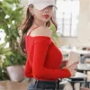 sexy off-the-shoulder South Korea T-shirt female Spring Solid Slim Fit skinny Tee Women Casual Long Sleeve Tshirt Tops 210423