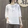 Tshirt das mulheres do estilo do verão da fje Plus tamanho meia manga solta do bordado do vintage camiseta Roupa de algodão femme T-shirts Big Tops MGZ2 210406
