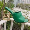 Unique Metal Letter Strange Heel Mules For Girls Genuine Leather Peep Toe Slingbacks Slip-on Summer Sandals Women Y220211