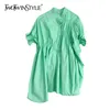 Lös oregelbunden lappkrok klänning för kvinnor Turtleneck Batwing Sleeve Casual Vit Klänningar Kvinnlig Mode Kläder 210520