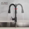 Black Pull Out Kitchen Faucet Silver Single Handle Nickel Kitchen Tap Single Hole Handle Swivel Sprayer Water Mixer Tap 210724