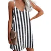 Summer Beach Dresses Sexy Spaghetti Strap Mini Korta Kvinnor V-Neck Striped Casual Loose Ladies Plus Size 3xl 210522