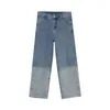 Firmranch Spring Men/Women Washed Color Matching Loose Straight Long Denim Pants Retro Japanese&Korean Style Vintage 90s Jeans