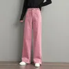 Elastic Corduroy wide-legged Pants Women's Spring High-Waisted Straight Loose Casual Trousers Harem pants 888J 210420