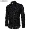 Sexy Black Feather Lace Shirt Men Fashion See Through Clubwear Dress Shirts Mens Event Party Prom Transparent Chemise S-3XL 210809