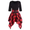 Gothic Plaid Mini Dress Women Preppy Sexig Hög Midja Asymmetrisk Casual Kvinna Elegant Goth Punk Short Party Dresses Vestidos 210322