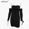 Articat Kobiety Jesień Winter Bandaż Dress Kobiety Sexy Off Ramię Z Długim Rękawem Slim Elastyczne Bodycon Party Sukienki Vestidos 210915