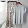 summer sets korean women two pieces set cotton linen tops high waist midi skirts 210421