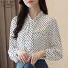 Polka Dot Casual Blouse Herfst Koreaanse Chiffon Shirts Dames Cardigan Tops Mode Vlinderdas Losse Lange Mouw Blusas 10642 210417